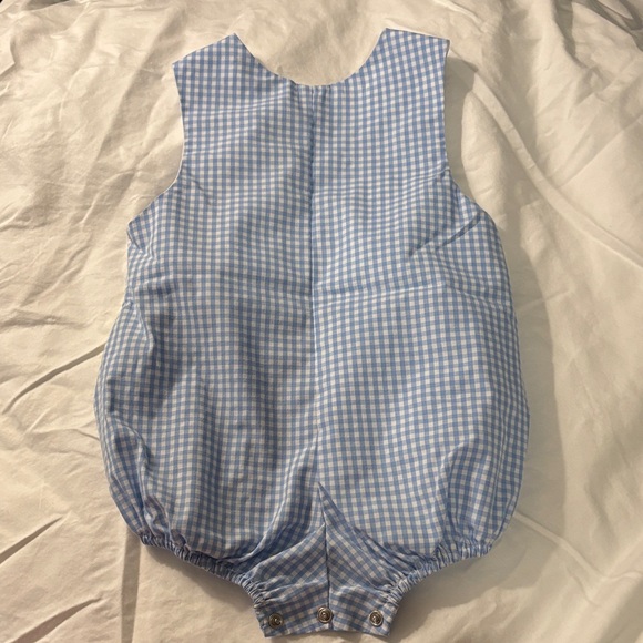 Shrimp & Grits Kids Blue Gingham Kids One Piece with Giraffe Design - Picture 5 of 5